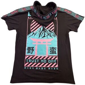 Fresh Laundry Graphic Hoodie Shirt Men's Medium Black Torii Gate Trust No One